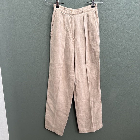 Vintage Calvin Klein Linen Tan Beige Textured Trousers Sz Small 4 - Picture 2 of 13